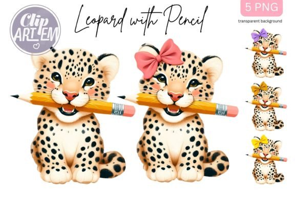 5 Baby Leopards Back to School PNG Set: A Creative Resource for Educators and Designers