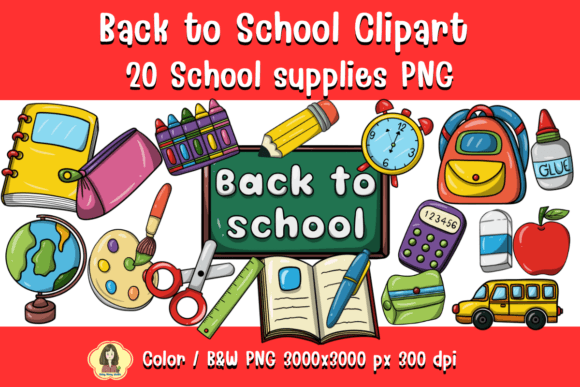 Back to School 20 Color B W ClipartPNG: A Versatile Resource for Educators and Creators