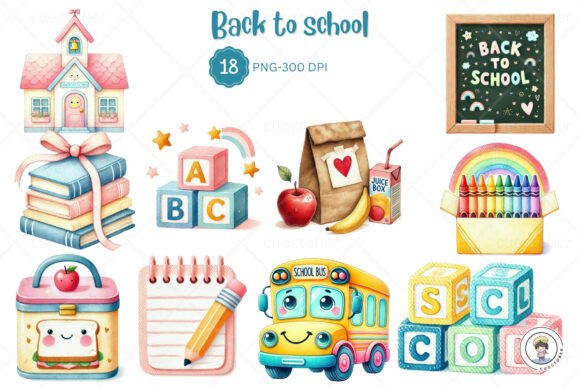 Back to School Watercolor Elements: A Creative Resource for Educators and Designers