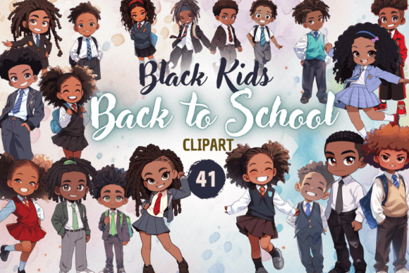 Black Kids Back to School Clipart Set: A Creative Resource for Modern Designers